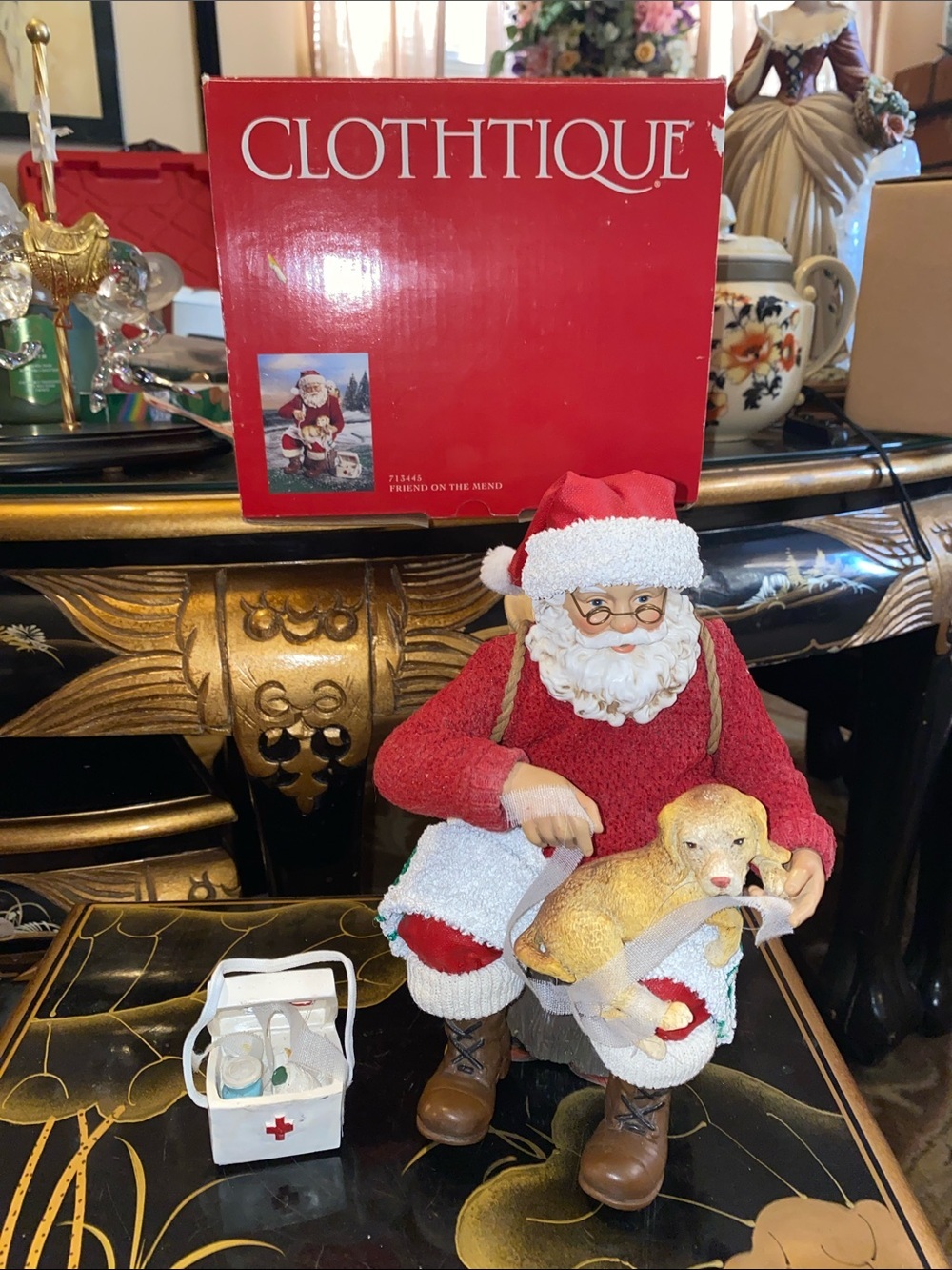 Red Santa with Puppy Holiday Figurine